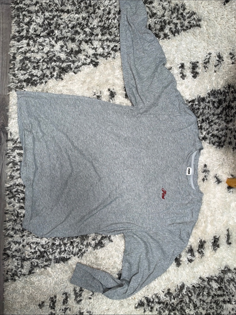 PINK Victoria's Secret Gray Long Sleeve Crew with Small Red Logo